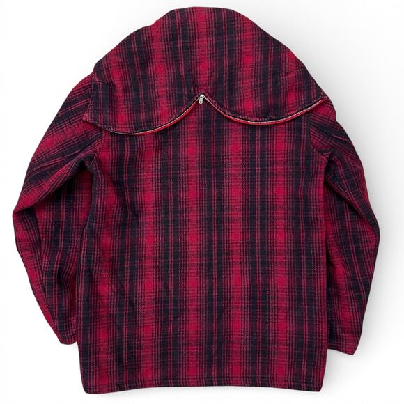 True Vintage 40s 50s Woolrich 501 Mackinaw Hunting Jacket Red Black Plaid Talon - Picture 3 of 16